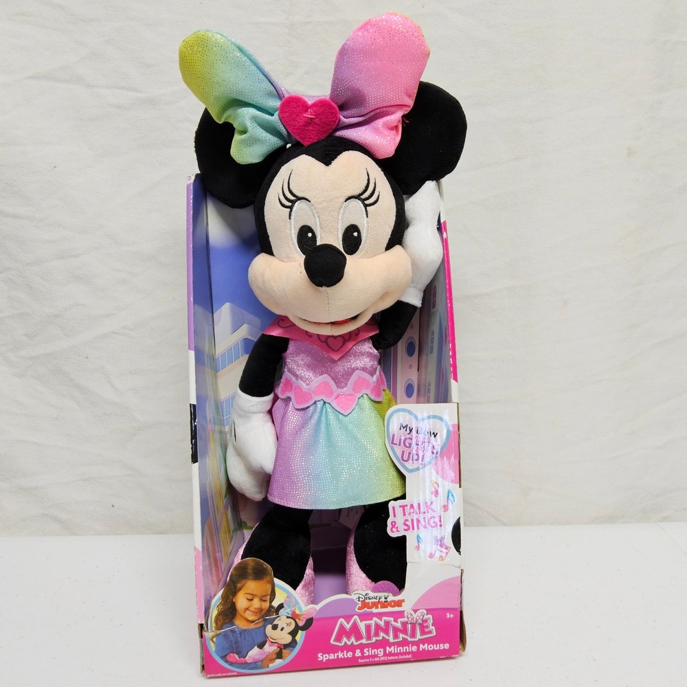 Disney Sparkle & Sing Minnie Mouse Kids OS Rainbow Light Up Talking Plush Toy